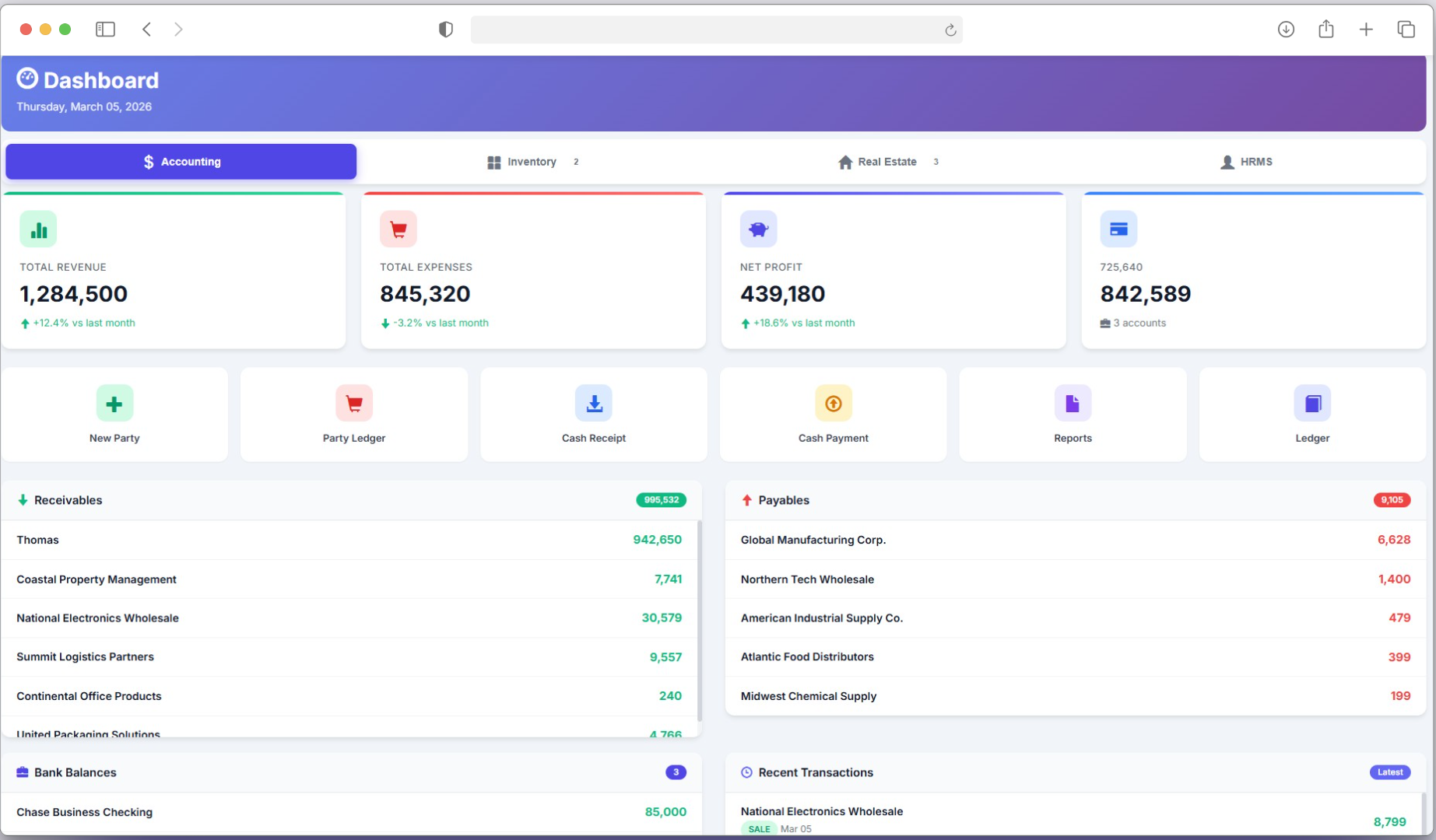 Biznsbook Dashboard